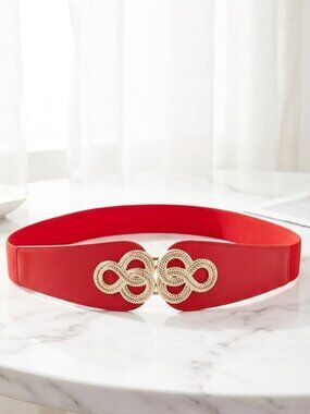 Red Ladies Stylish Stretch Faux Leather Belt -  27 Inches